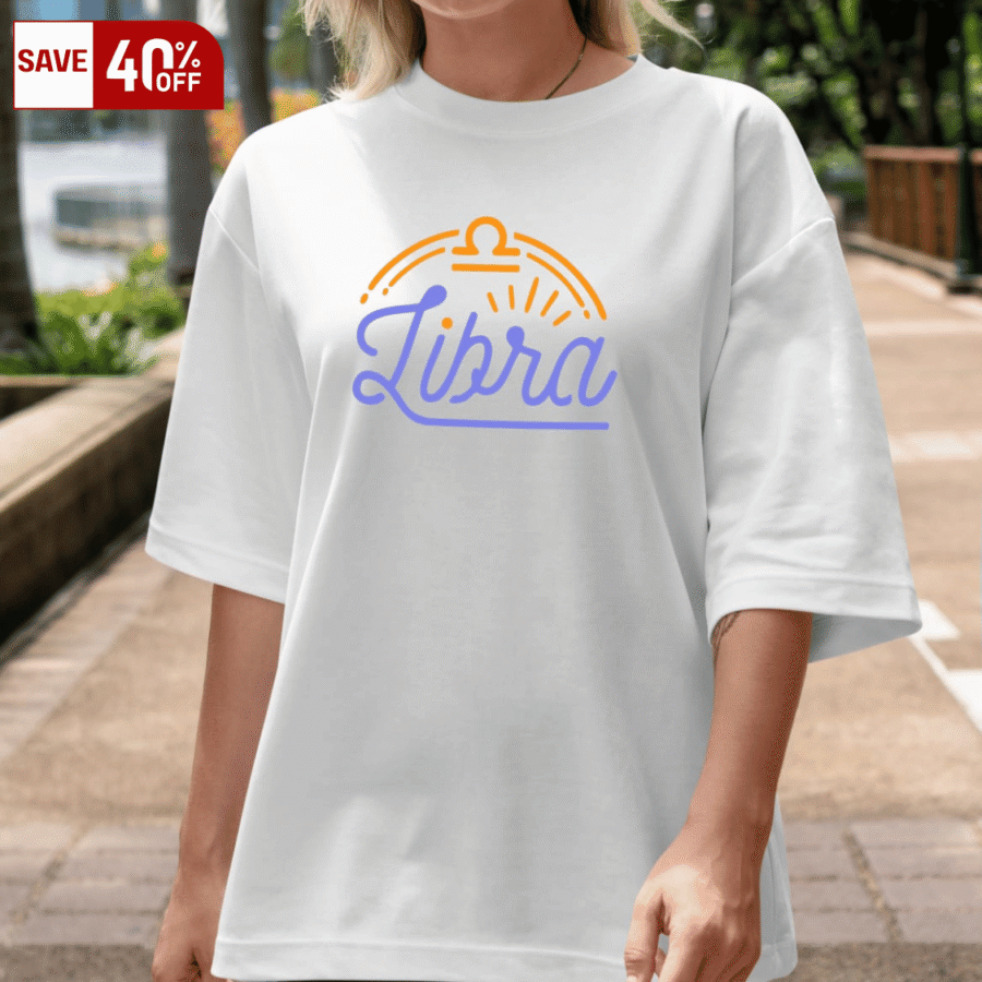 Libra Zodiac White Oversized T-Shirt