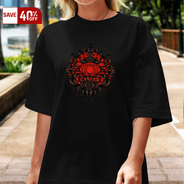 Crimson Cancerian Black Oversized T-Shirt