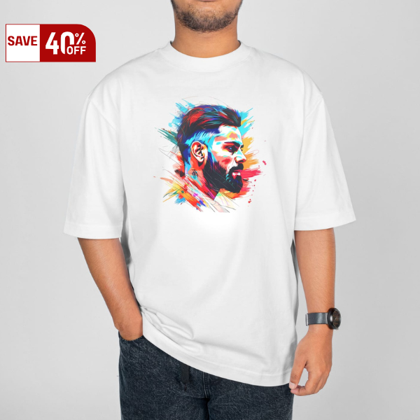 King Kohli Power Stroke White Oversized T-shirt